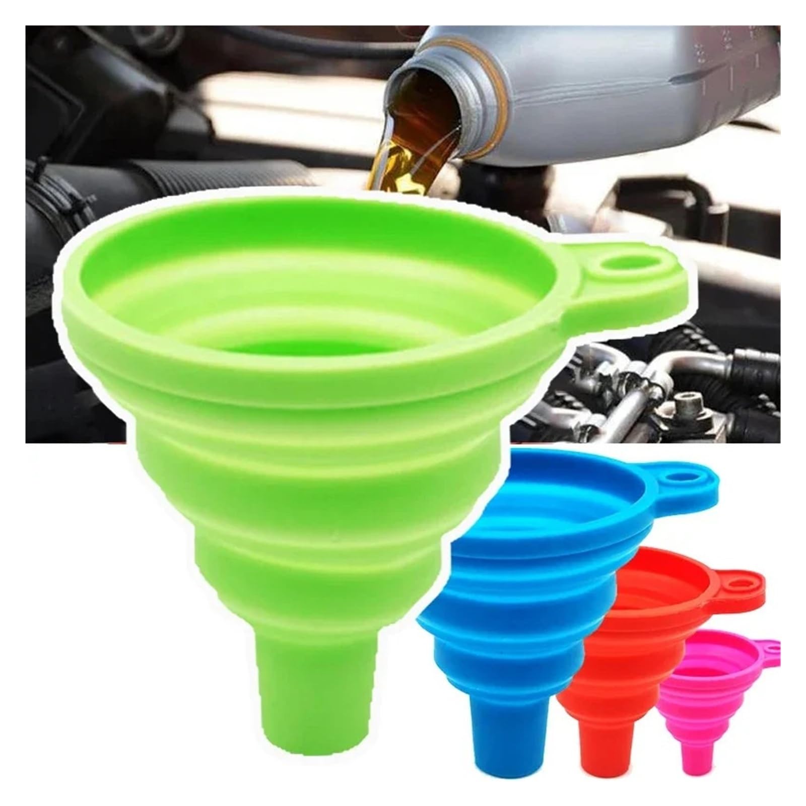 Embudo de silicona plegable para cambio de líquido de aceite de motor de coche, gasolina, lavadora | Azul
