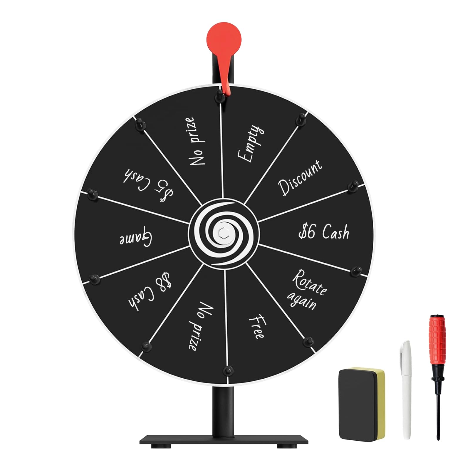 Photo 1 of 12 Inch Prize Wheel with Stand - Portable Spinning Wheel for Parties, Classroom Games, Carnival Prizes, Spin The Game with Dry Erase Marker & Eraser