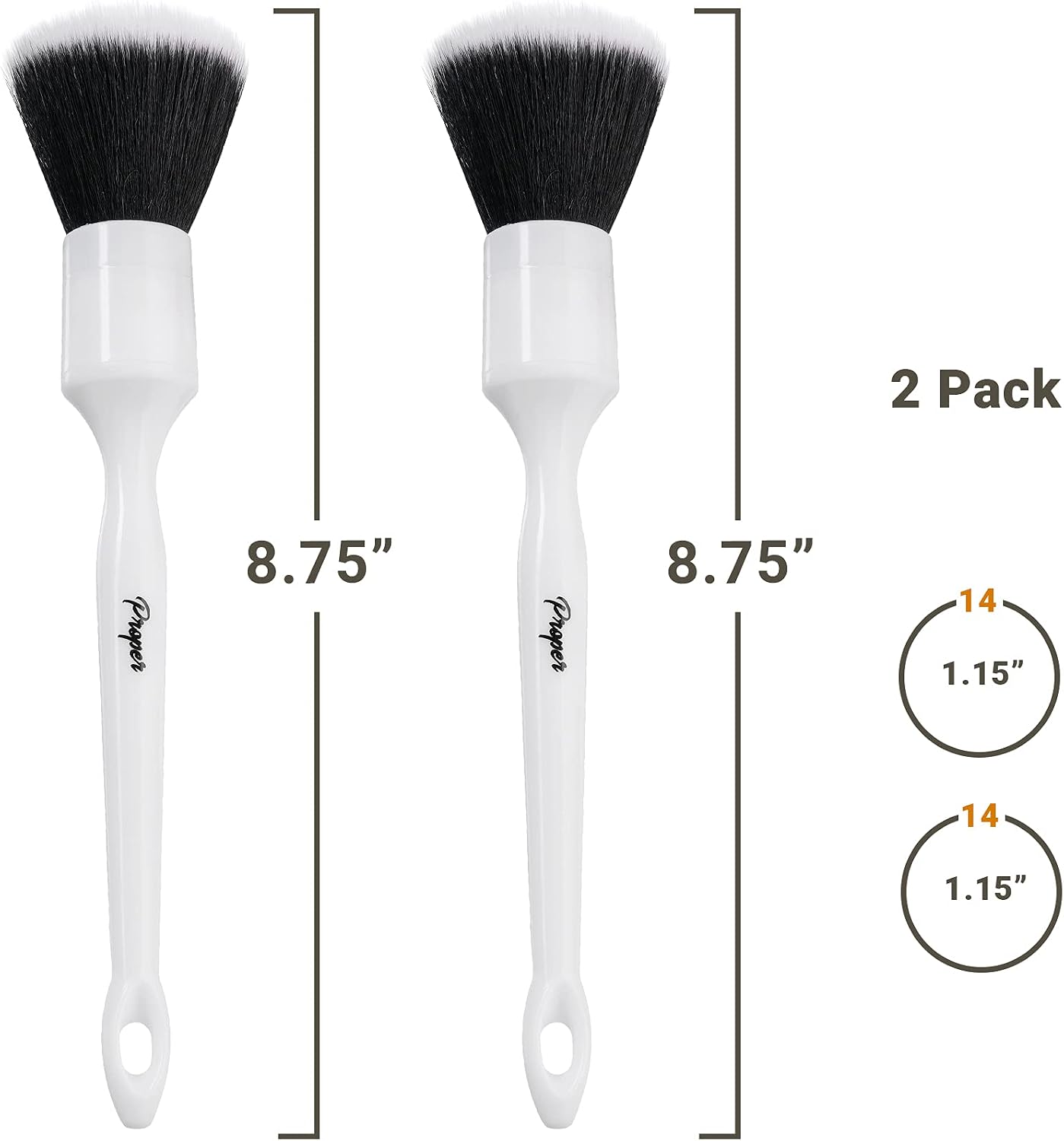 PROPER DETAILING CO. Car Detailing Brush Set, 2 Pack Soft Detailing Brushes, Clean Interior or Exterior, Infotainment Screens, Emblems, Automotive Detail Brush