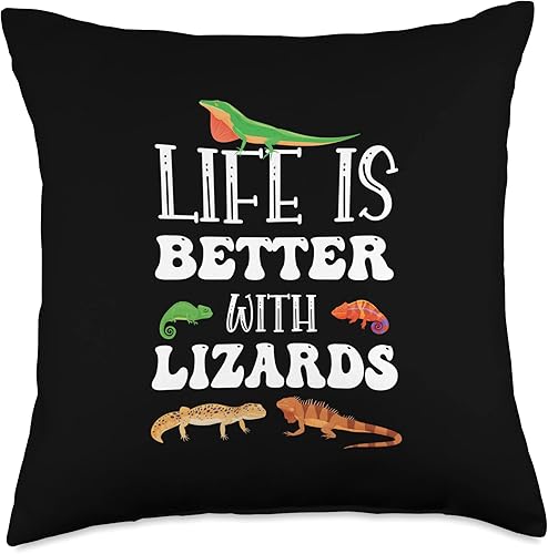Vintage Retro by 4Do Limited Life is Better with Lizards Cute Reptile Pet Lover - Almohada de 18 x 18 pulgadas, multicolor