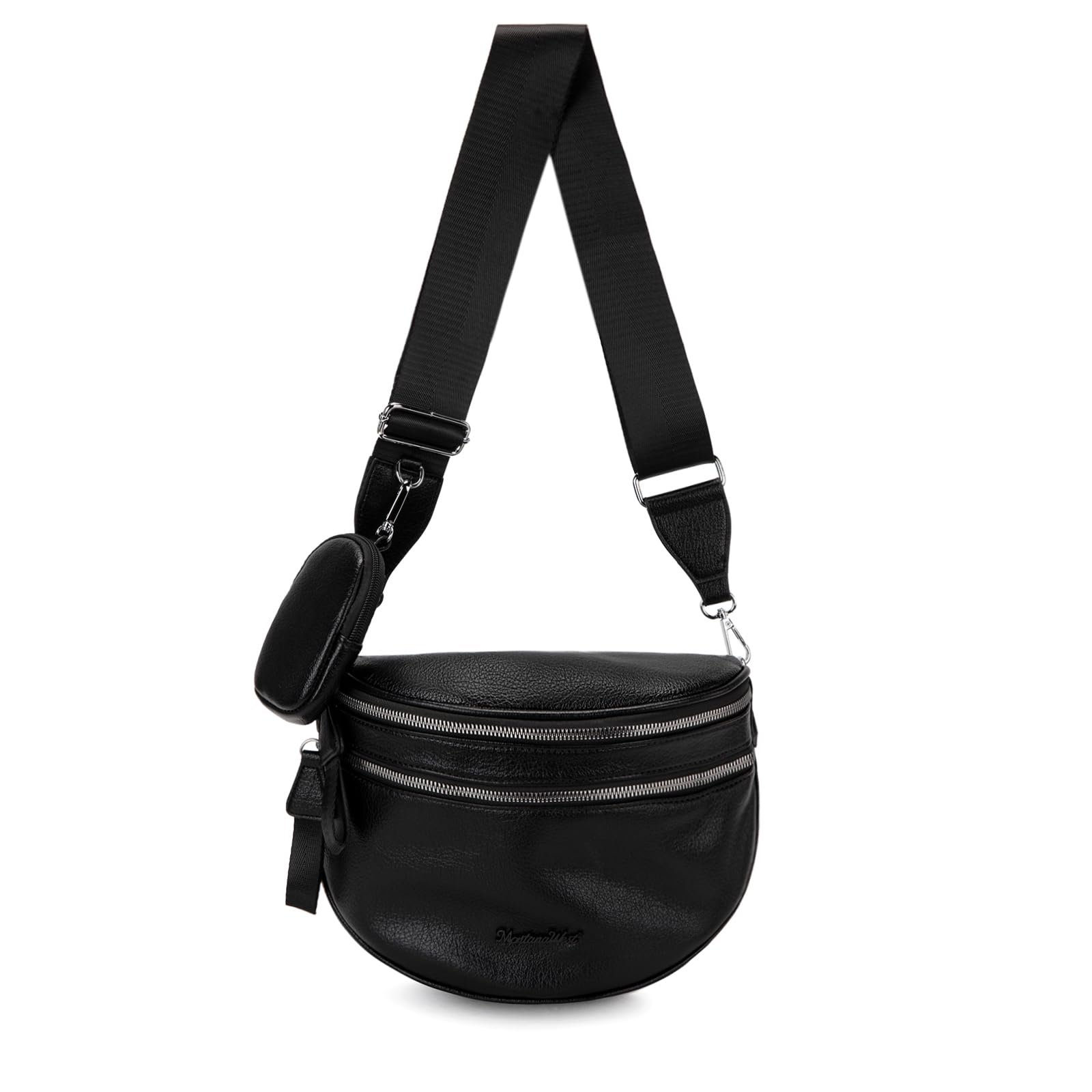 Montana West Crossbody Bum Bag for Women, Soft PU Leather Double Zip Purse