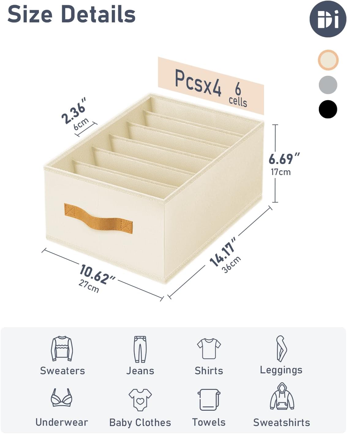 DIMJ Wardrobe Clothes Organizer, Foldable Closet Organizers for Clothing, Fabric Clothes Organizer, Closet Organizers and Storage boxes for Jeans, TShirt, Sweaters, Pants, Underwear, Legging