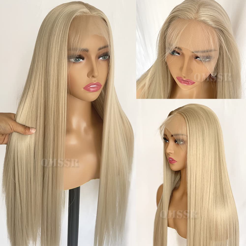 Amazon.com : QMSSR Long Straight Blonde Hair Wig Free Part  display picture 3