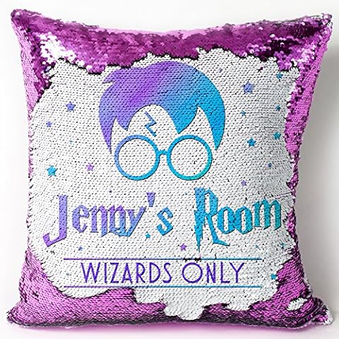 KRAFTYGIFTS Personalised HARRY Wizard Magic Cushion Reveal Sequin Cover Mermaid Case PINK KC71 Cover