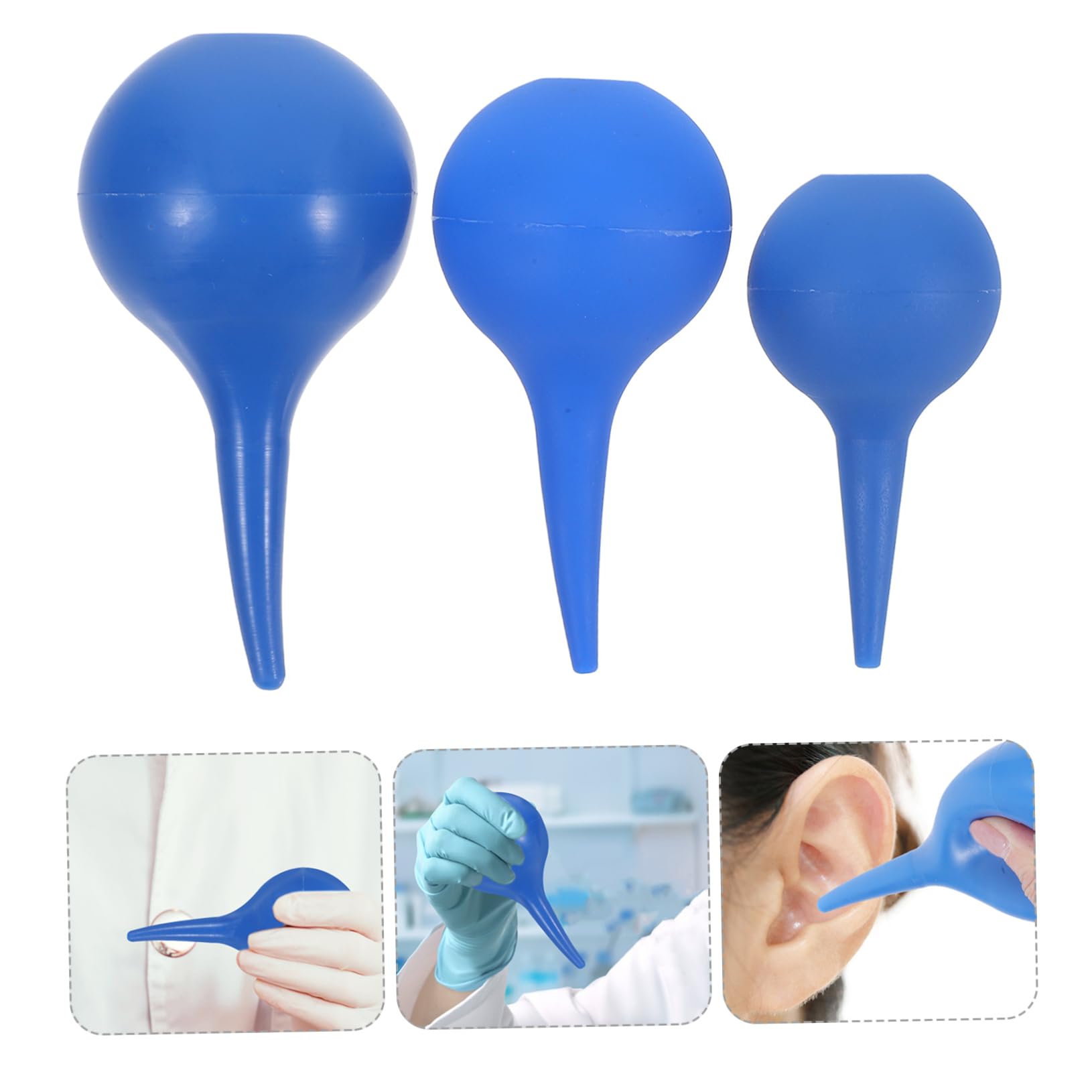 OUNONA Ampoules à Succion 90ml 60ml 30ml en Caoutchouc Bleu 3pcs pour Nettoyage des Oreilles Adaptées la Maison Voyages
