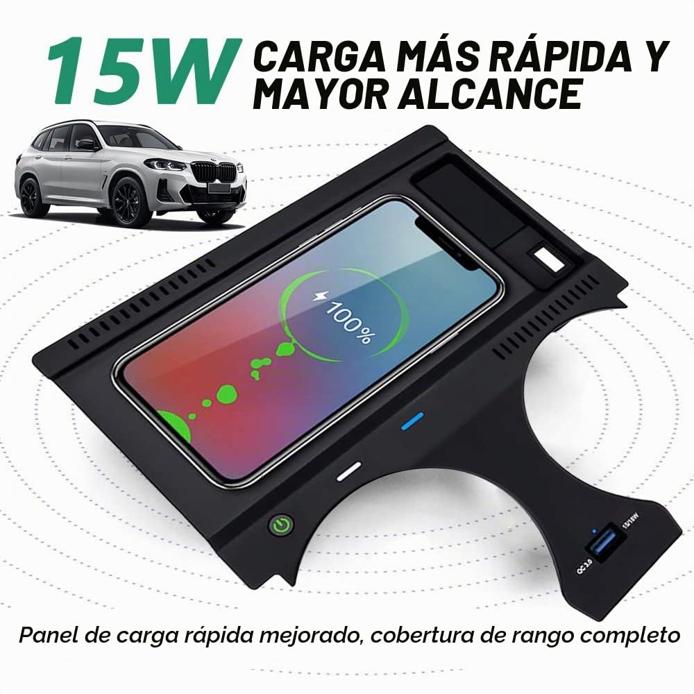 Cargador Inalámbrico Coche para BMW X3 X3M 2022-2018, para BMW X4 X4M 2022-2019, 15W Qi Wireless Carga Rápida Auto Teléfono Cargador para BMW G01 G02 Accesorio, Regalo para BMW Propietarios