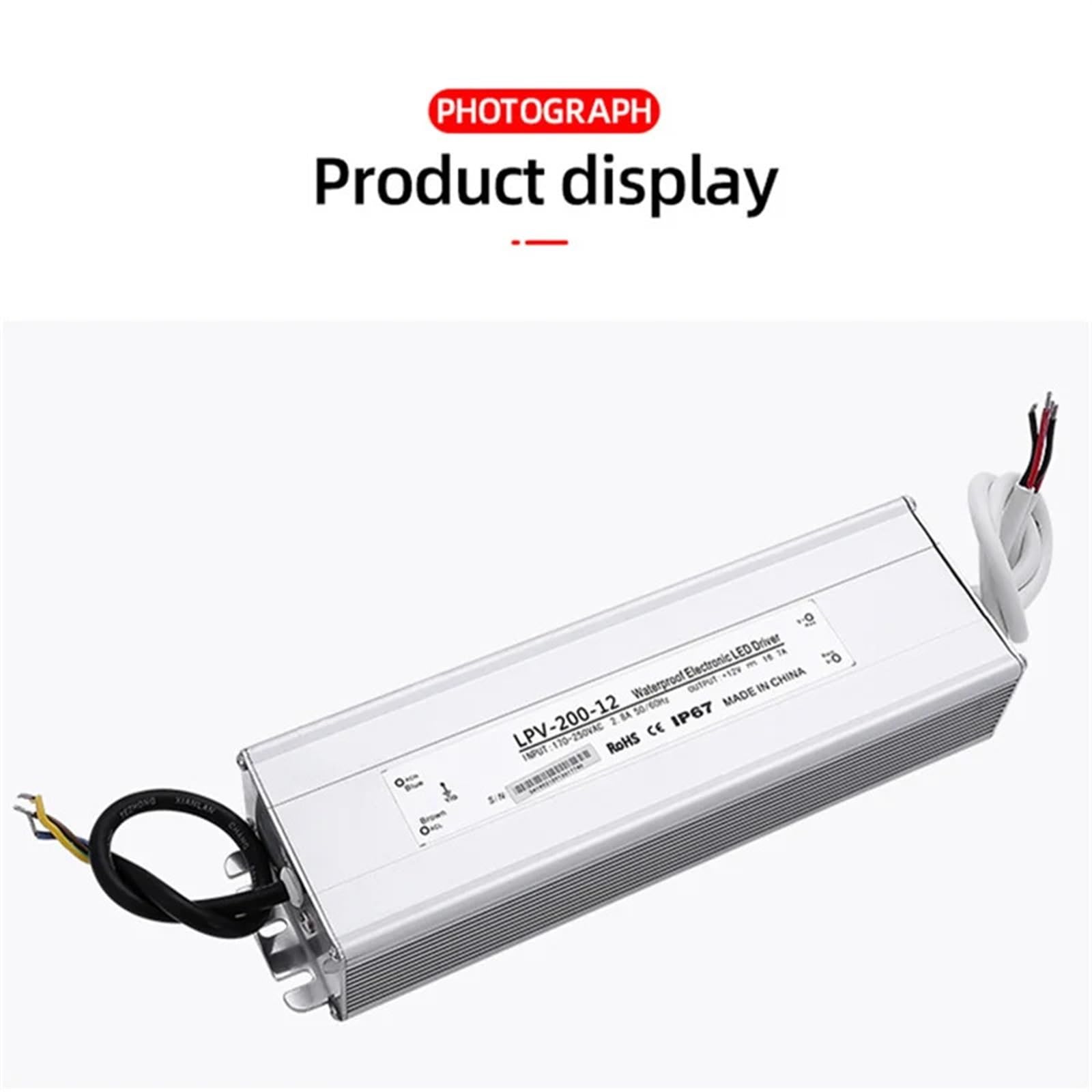 Schaltnetzteil (SMPS), 200 W, 12 V, für den Außenbereich, wasserdicht, für LED-Lichtsteuerung, Aluminiumgehäuse LPV-200-12 (110 V)