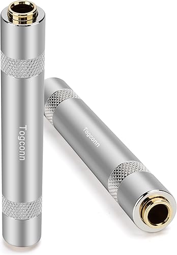 Acoplador TRSTS hembra a hembra chapado en oro de 14 pulgadas (paquete de 2), adaptador TRS estéreo de 14 pulgadas y TS mono Jack, conectores