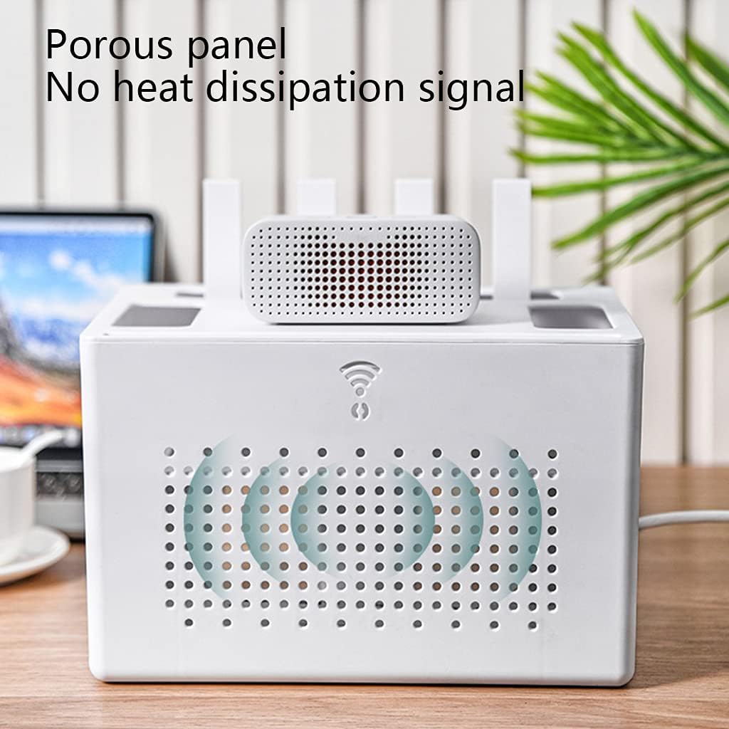 Double-layer Wireless Wifi Router Storage Box Desktop Socket Wire Box Set Top Rack Hidden, White