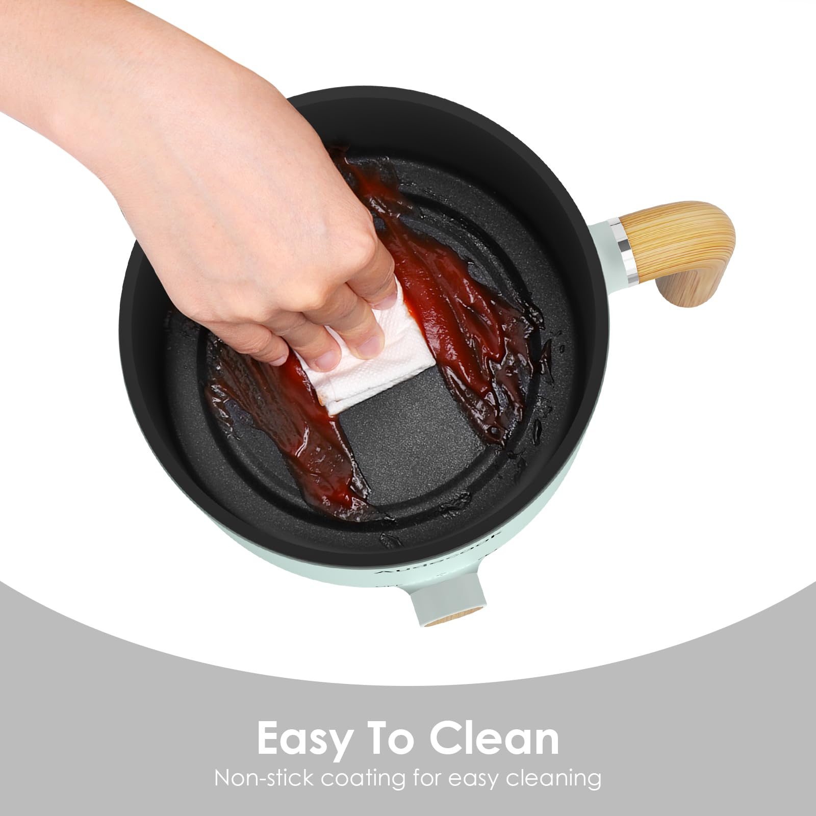 Audecook Olla Eléctrica con Vaporera, 1,5L Mini Olla Multifuncional Portátil, SartéN EléCtrica de Viaje con Doble Control de Potencia para Fideos Ramen/Pasta/Huevos/Sopa/Avena
