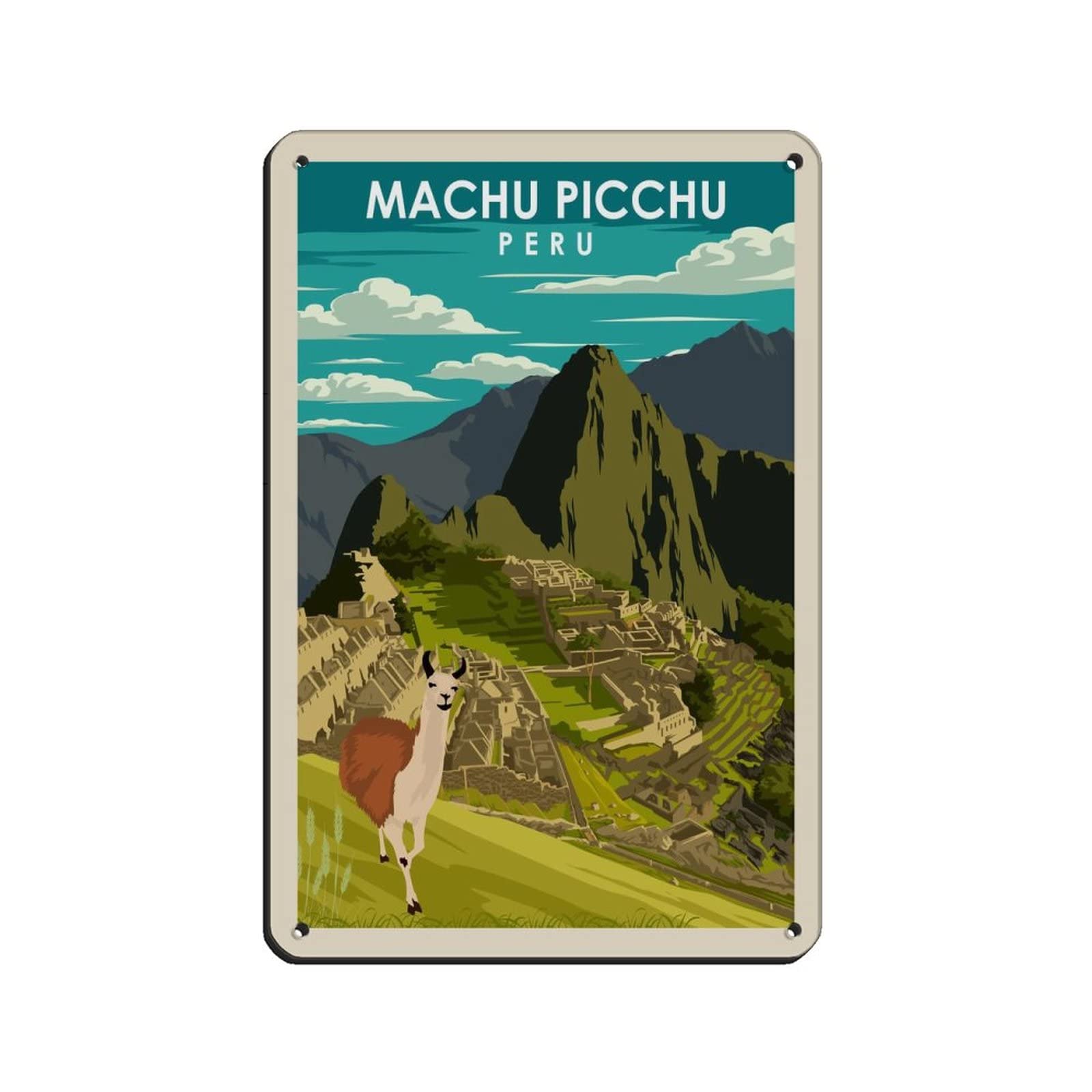 Azolid Funny Tin Signs Machu Picchu Peru Travel Tin Signs Vintage Retro Bar Club Cave Home Kitchen Wall Decor Rustic Sign 14X20cm