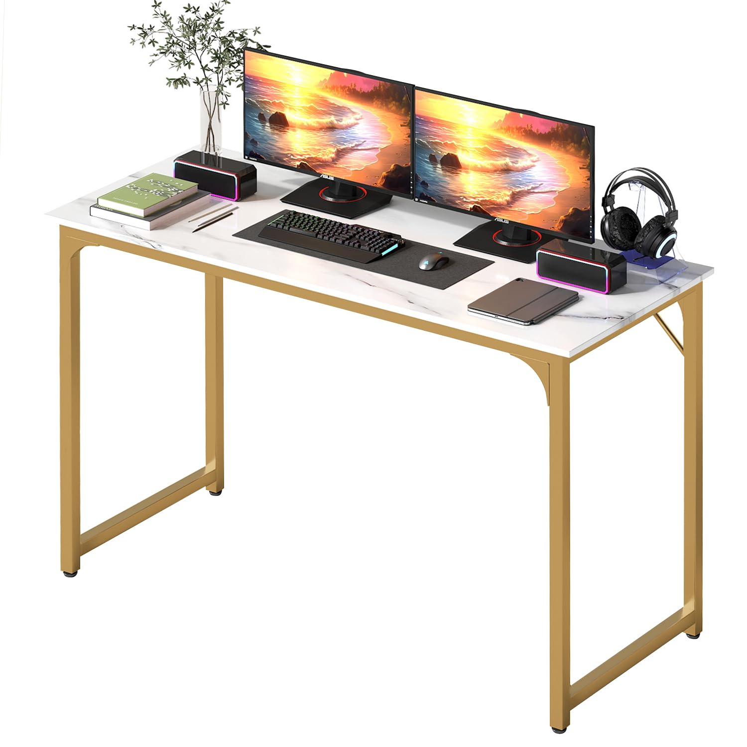 bestoffice computer desk,home office desk, modern simple style for home office study writing (gold, 47 inch)