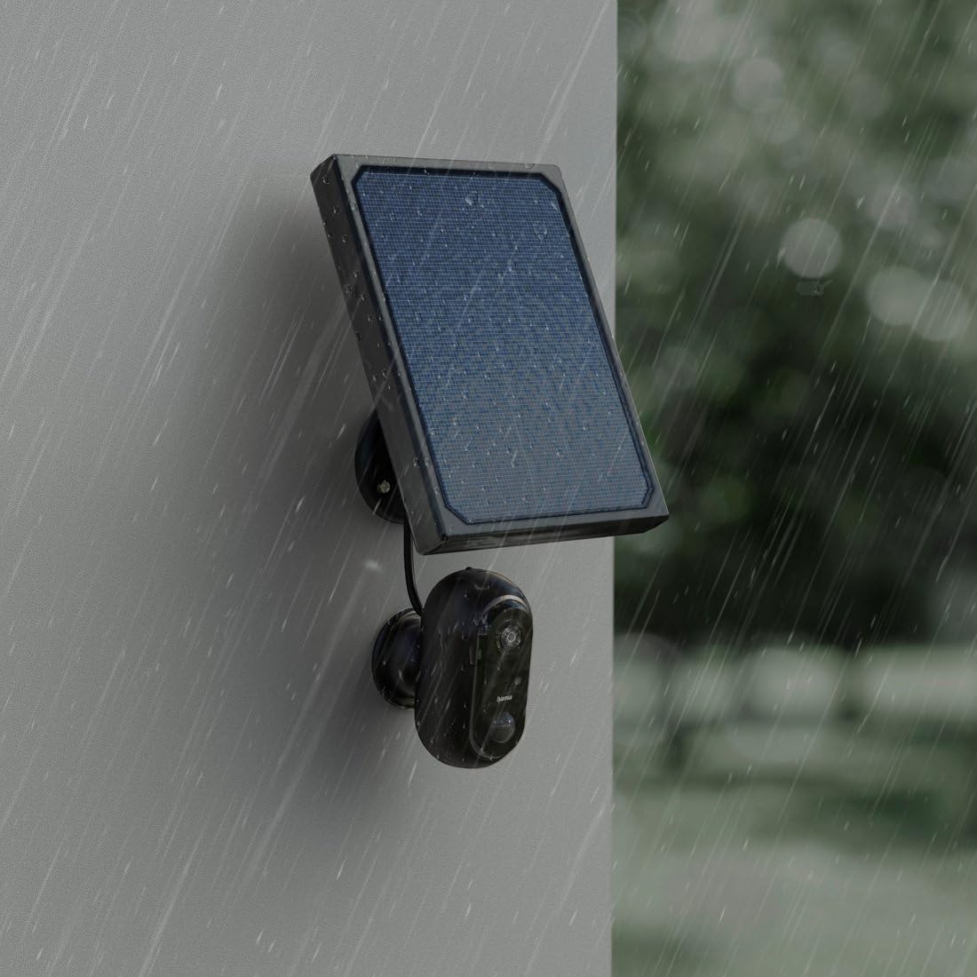 Hama Überwachungskamera (WLAN Kamera f. außen mit Akku u. Solar, Outdoor Kamera per Sprache/App steuern, wetterfeste Außenkamera, Bewegungsmelder, Nachtsicht, 2-Wege-Audio, Aufzeichnung, FullHD) schw.