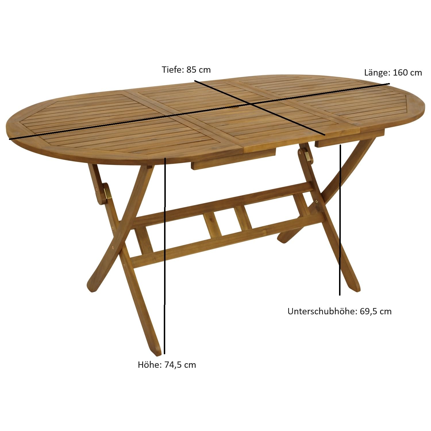 DEGAMO Gartentisch Klaptisch Landhaus 85x160cm, Akazie braun geölt, FSC®-Zertifiziert, klappbar, Outdoor