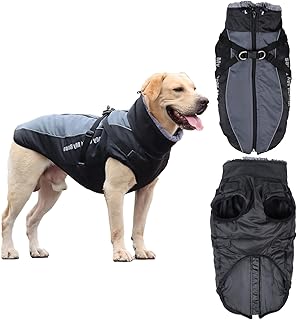 Velmoriah Dog Winter Coat Reflective Dog Jacket with Adjustable Buckle, Fleece Turtleneck, Zipper, Double D-Rings, Waterpr...