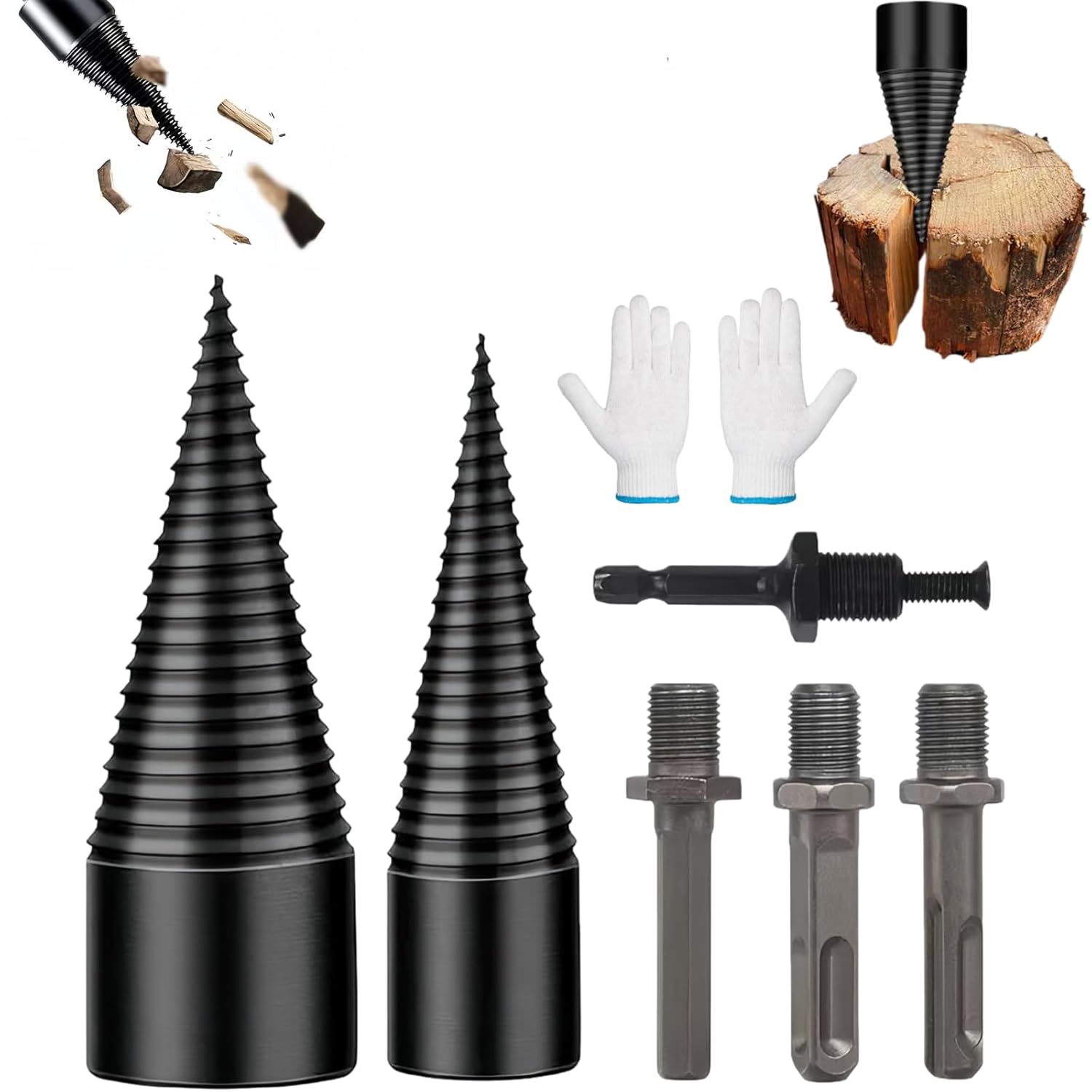 Firewood Drill Bit Set, Upgraded Wood Splitter Drill Bit Heavy Duty Detachable Electric Drill Bit Wood Splitter Easy Log Splitting Drills Bit, Log Splitters Drill Bits (32+42mm 6Pcs)
