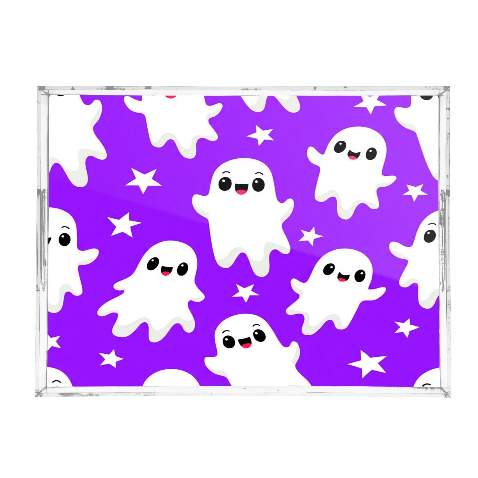 BOESI Graffiti Cute Ghost Acrylic Decorative Dining Tray, Acrylic Decorative Tray Organizer with Handle for Kitchen, Dining Room, Bathroom, Dresser