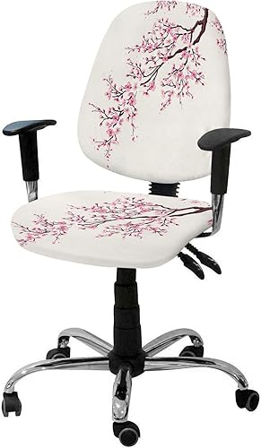 Funda elástica para silla de oficina con diseño de flores de cerezo, funda de asiento para silla de computadora, funda para respaldo, rosa,