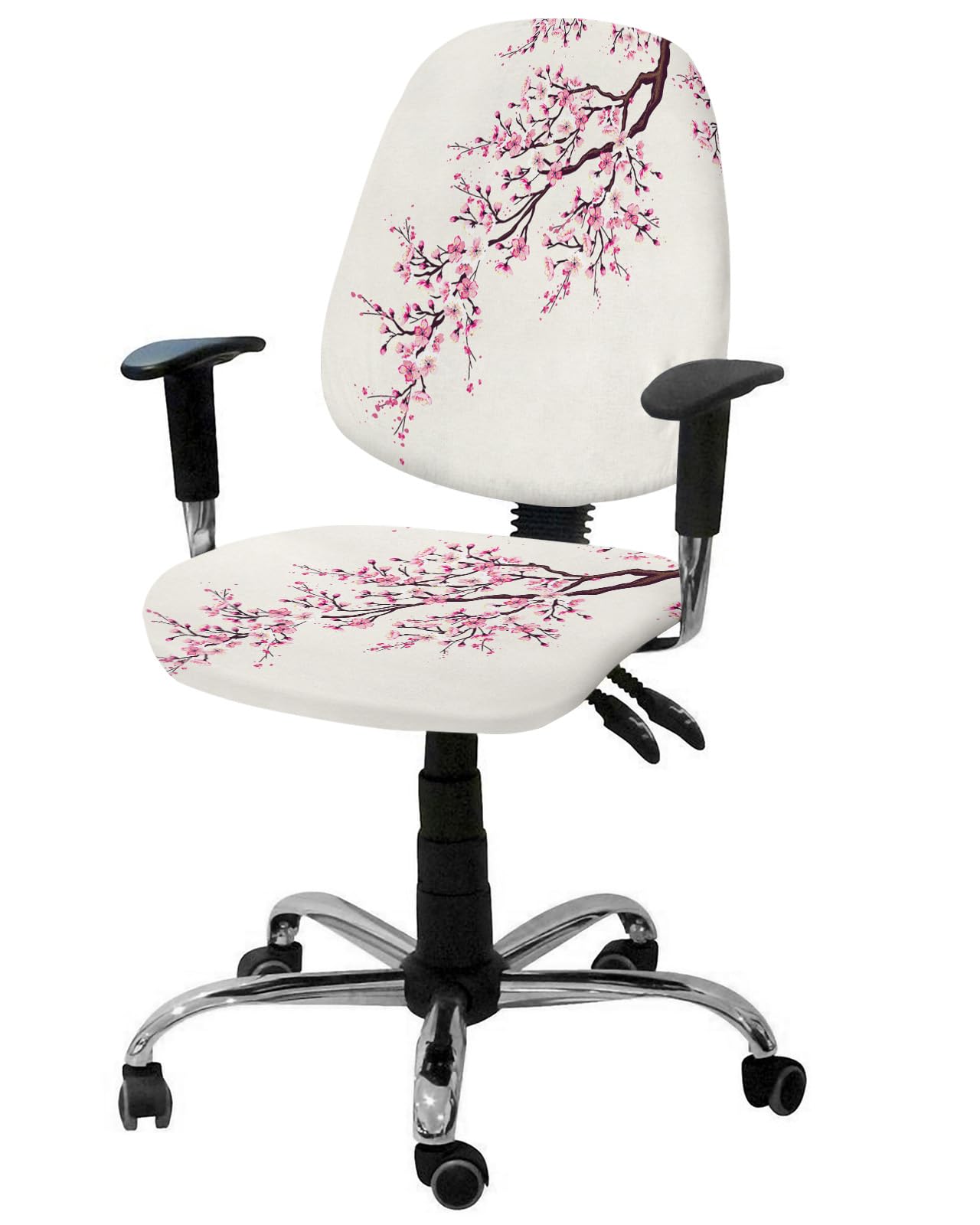 AMZRicher Cherry Blossoms Office Chair Cover Stretchable Computer Chair Seat Cover Backrest Slipcovers, Pink Spring Floral Rustic Burlap Stretchable Rotating Desk Chair Seat Cushion Split Protectors