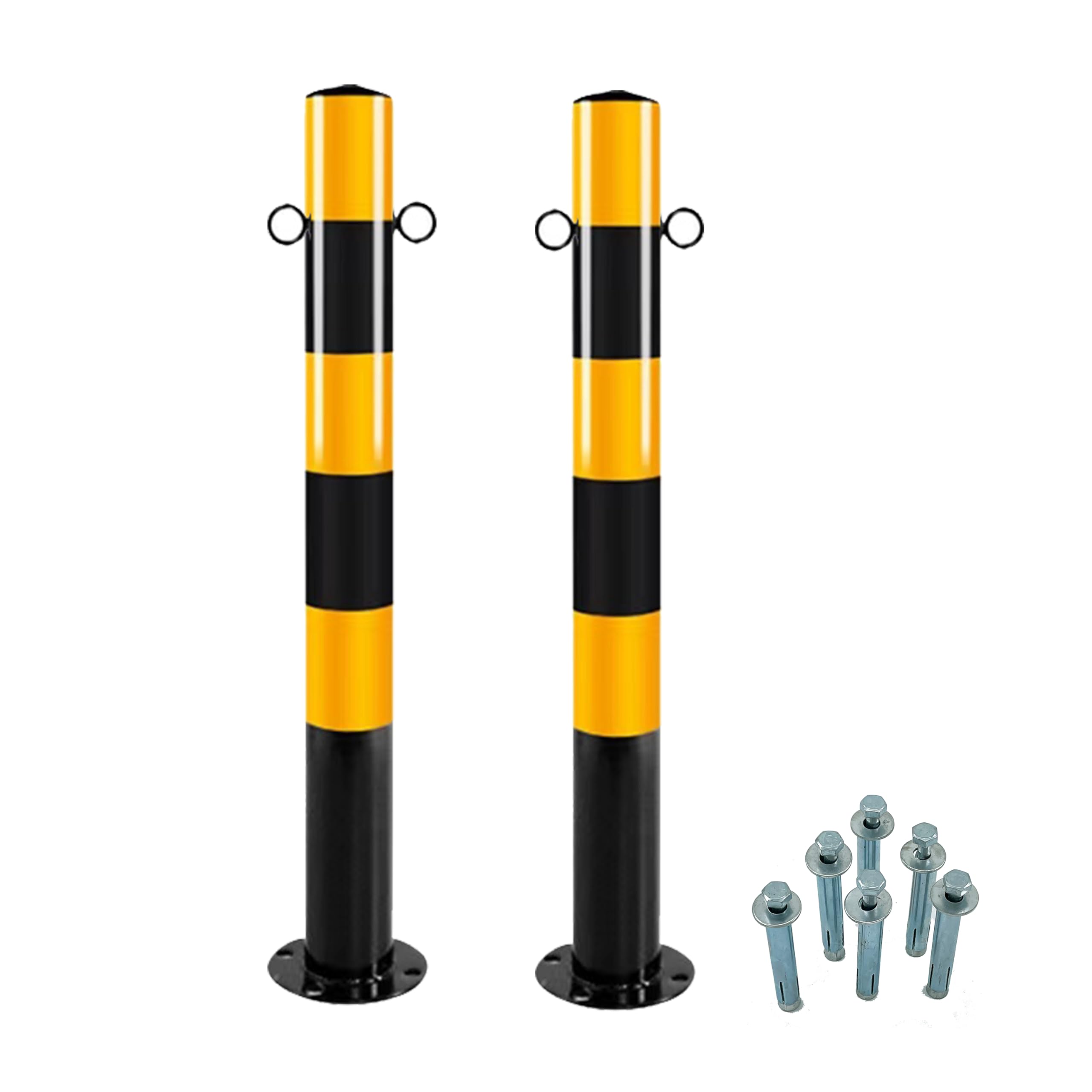 Postes de Seguridad para Tráfico, Negro y Amarillo, con Tornillos de Montaje, Set de 2