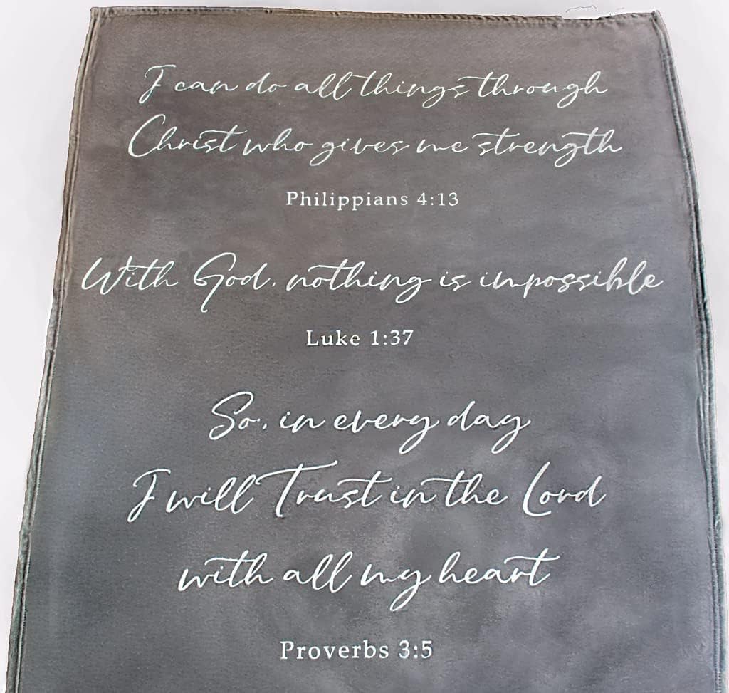 Lightweight Scripture Throw Blanket Inspirational Verses Philippians 4:13, Luke 1:37, Proverbs 3:5, Comfort Blanket 50"x 60" Get Well Gift Men Women