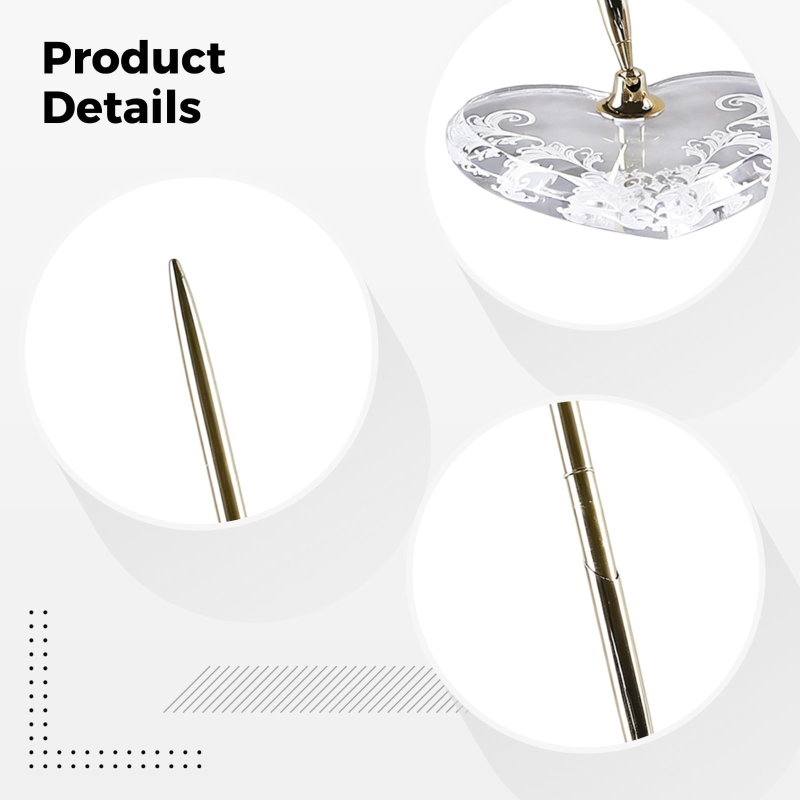 2 Stk. goldene Stifte für das Gästebuch zur Hochzeit, Acryl-Herz-Stifthalter, 25,5 cm hoch, elegantes Metall-Kugelschreiber-Set für Büro, Hochzeit, Brautparty