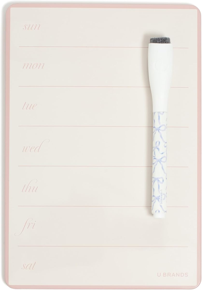 U Brands Mini Weekly Calendar Whiteboard for Locker, Pink Magnetic Dry Erase Calendar White Board, 5.5" x 8", Small Fridge White Board, Mini Whiteboard for Locker, Includes Dry Erase Marker