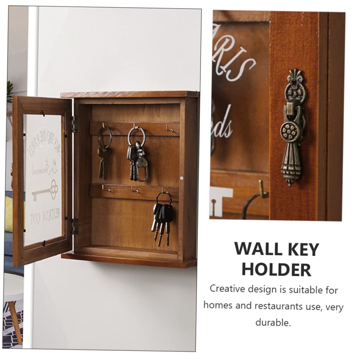 GALPADA Casetta Portachiavi da Muro in Legno di Pino Marrone, Facile da Installare e Decorativa per Ingresso o Garage, Elegante Organizer per Chiavi Domestiche