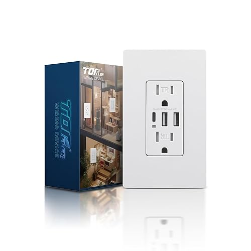 TOPELER Toma de pared USB C, receptáculo resistente a manipulaciones de 15 A con 3 puertos USB, 6.0 A 30 W de alta potencia de carga, placa de pared