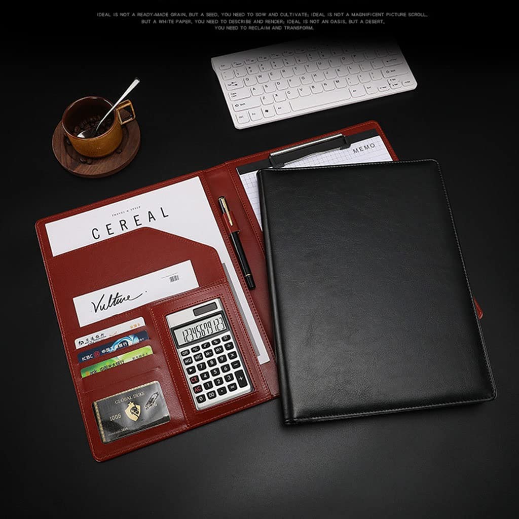 Teczka konferencyjna Organizer na dokumenty， Teczka A4 z schowkiem i miejscem do przechowywania, teczka A4 z schowkiem, skórzana teczka(Blauw,12digit calculator)