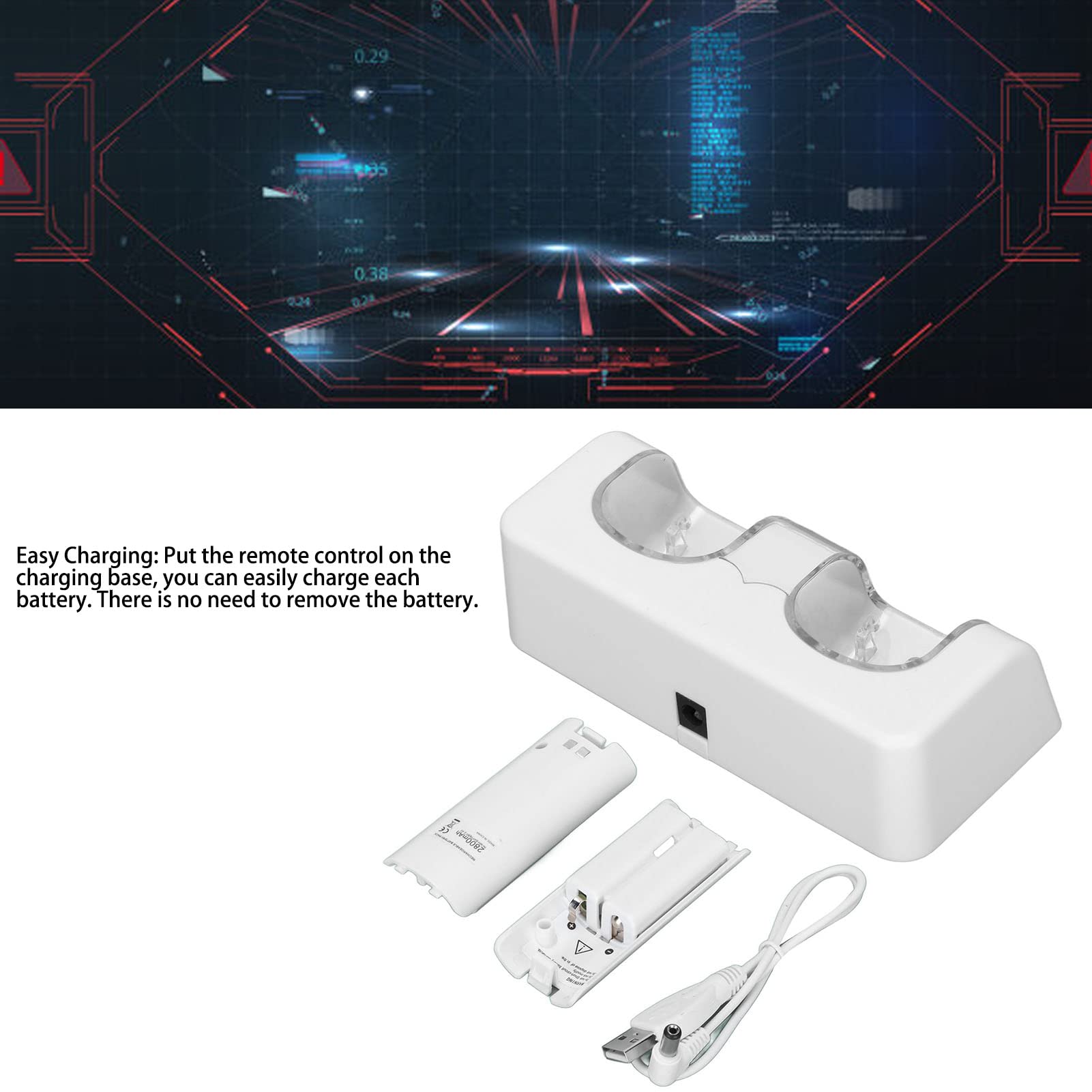 Station De Charge Wii pour Télécommande Wii – Station De Charge Wii avec 2 Batteries.(Blanc)