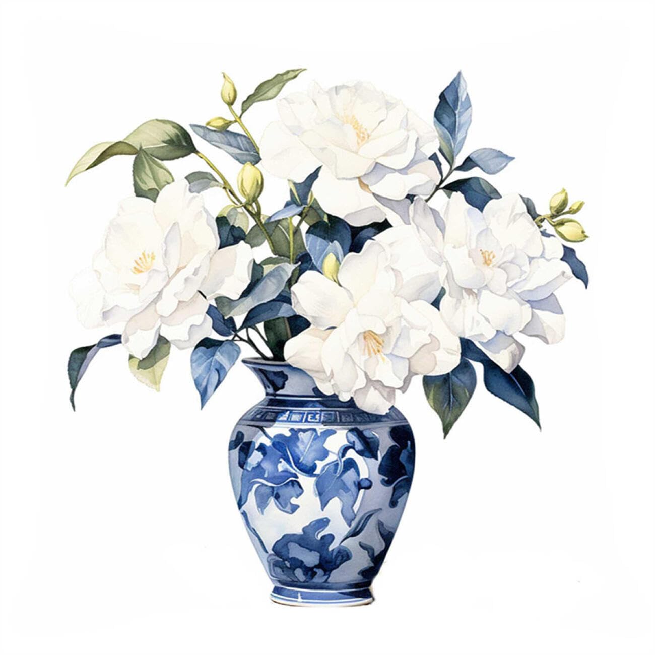 Henypt 9CT Cross Stitch Pillow Kit Gardenias in A Vase DIY Cushion Embroidery Kit Needlepoint Handmade Needlework Cushions Kits Stitched Pillow Cover Set for Adults Beginners 50x50cm