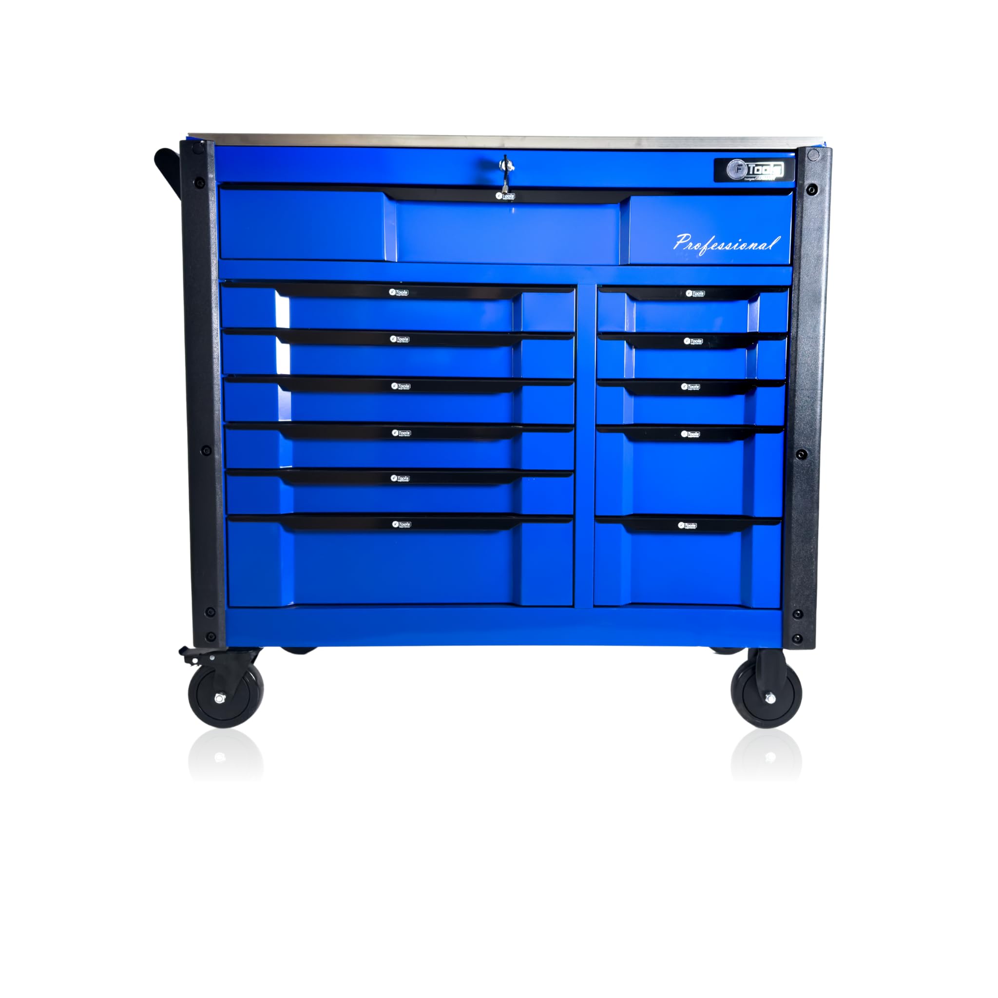 Carrello professionale da officina con 12 cassetti, carrello portautensili con set di attrezzi, blu, richiudibile, con ruote