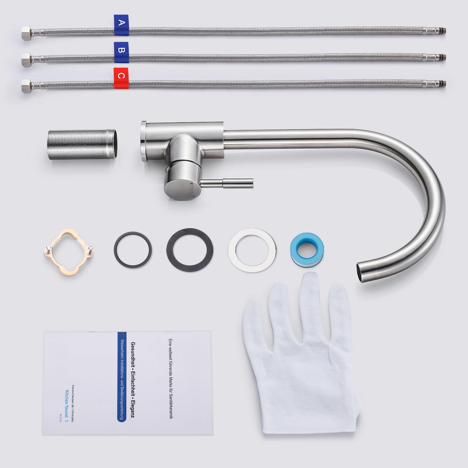 BONADE Niederdruckarmatur Küche 360° Drehbar Niederdruck Küchenarmatur aus SUS304 Edelstahl Küche Spültisch Armatur Wasserhahn Küche Spülbecken Einhebelmischer Mischbatterie, inkl. 3 Anschlüsse