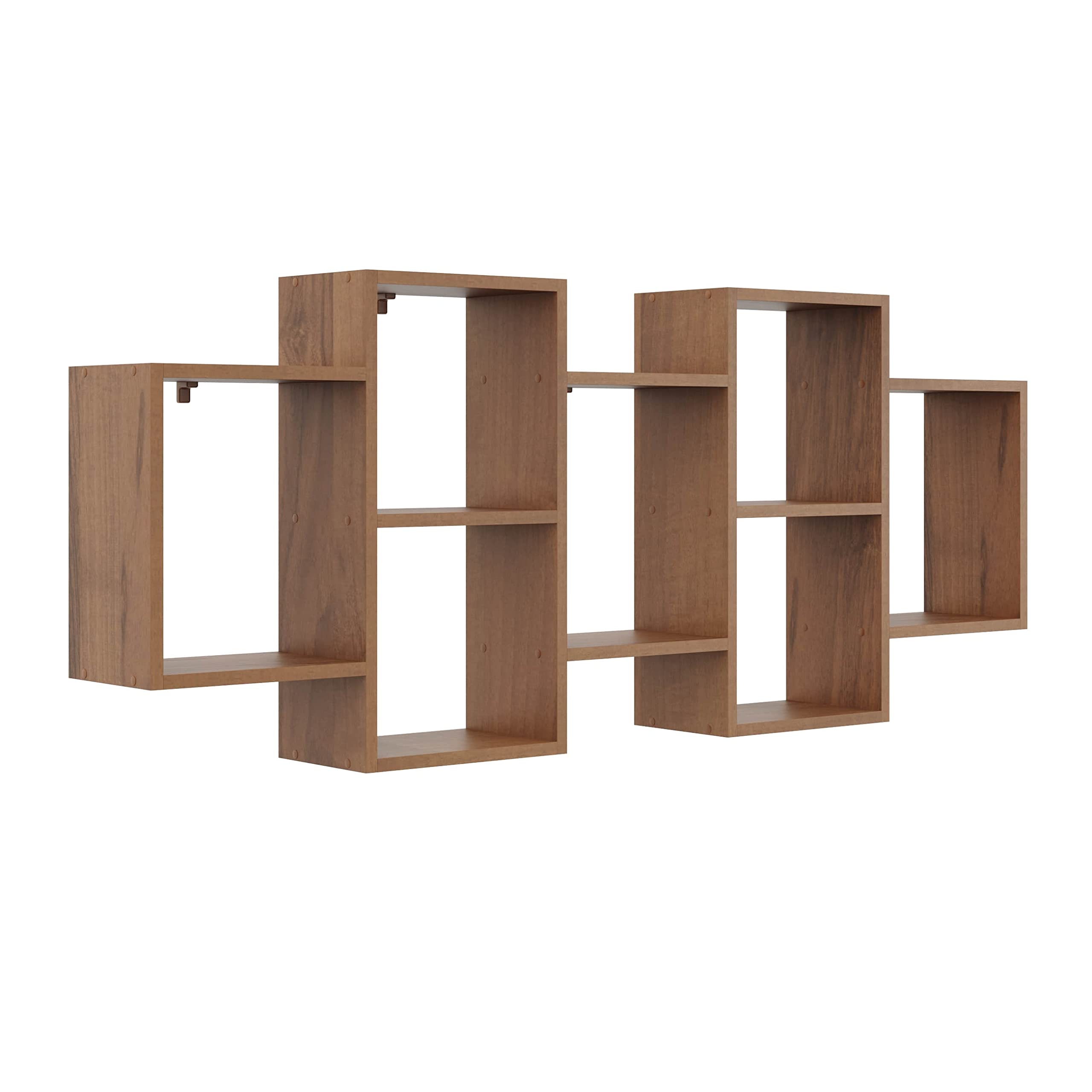 Scaffale decorativo da parete con 7 ripiani 160 x 65 x 18 cm design scandinavo moderno per soggiorno cucina ufficio camera da letto bagno mensola da appendere libreria (noce)