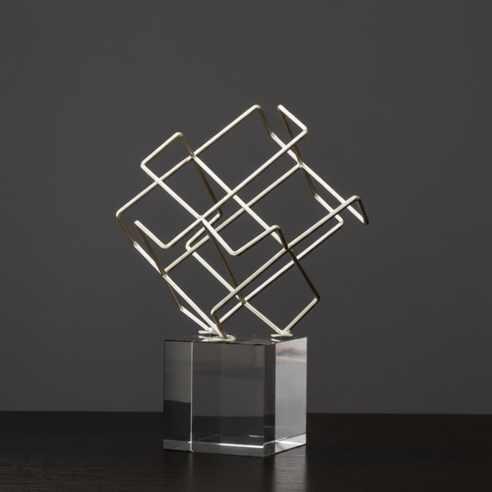 rockible Figura Conceptual Metal | Adorno Metal con Base Acrílico, Tridimensional, para Oficina, Estantería, Plata, Estilo B