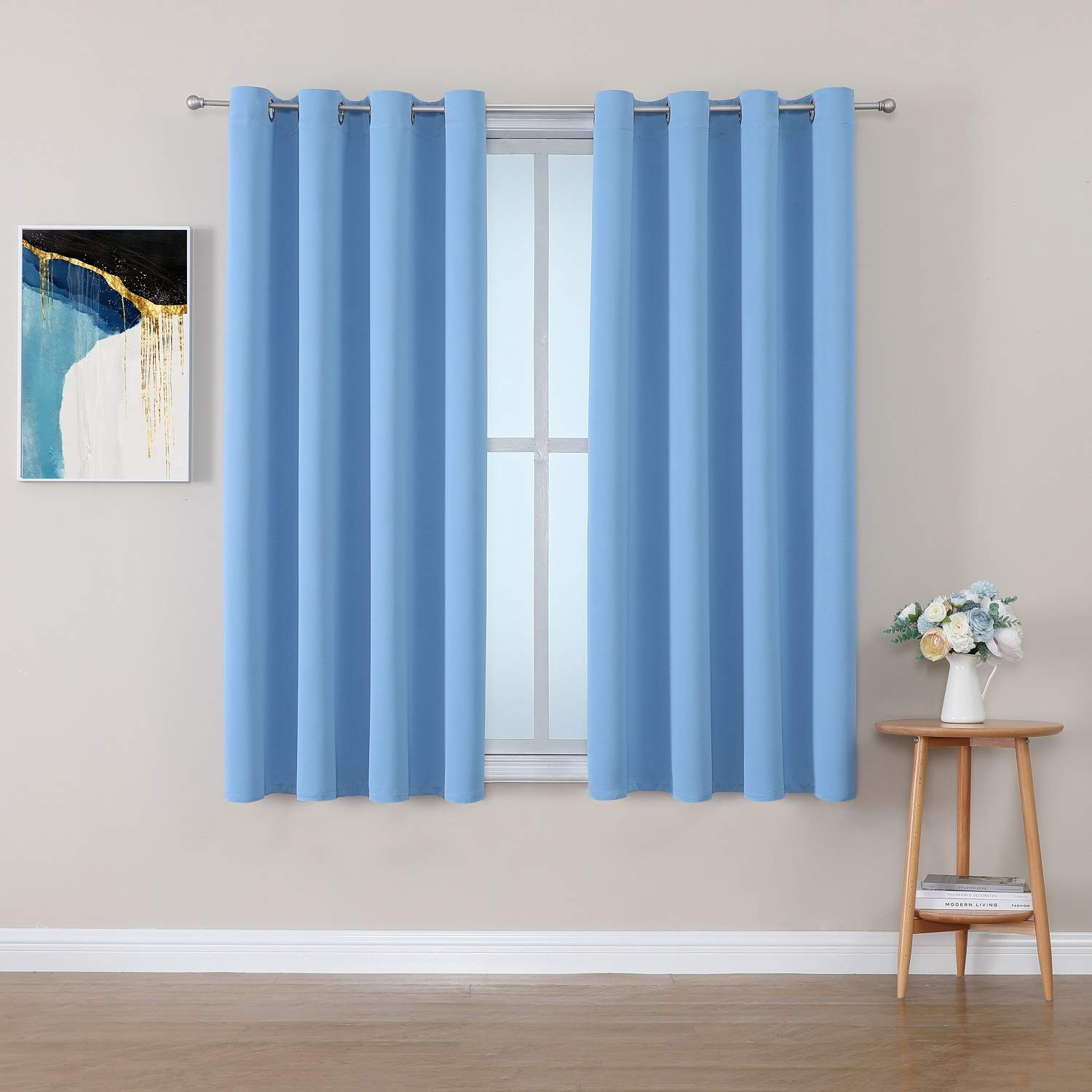 ChrisDowa Room Darkening Curtains for Bedroom and Living Room 54 Inch Long | 2 Panels Set, Thermal Insulated, Noise Reducing, Grommet, Blackout Drapes, Window Treatments, Sky Blue, 52 x 54 Inch