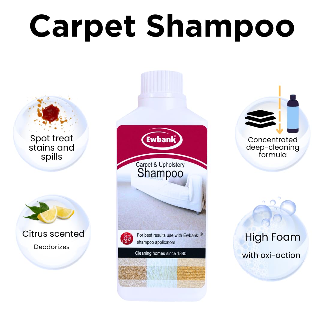 Carpet Cleaning Kit - Compact Upright Shampooer, Stain Remover Brush, and Liquid Cleaning Solution, For Rugs, Carpets, Car Interior, Mats, and Upholstery