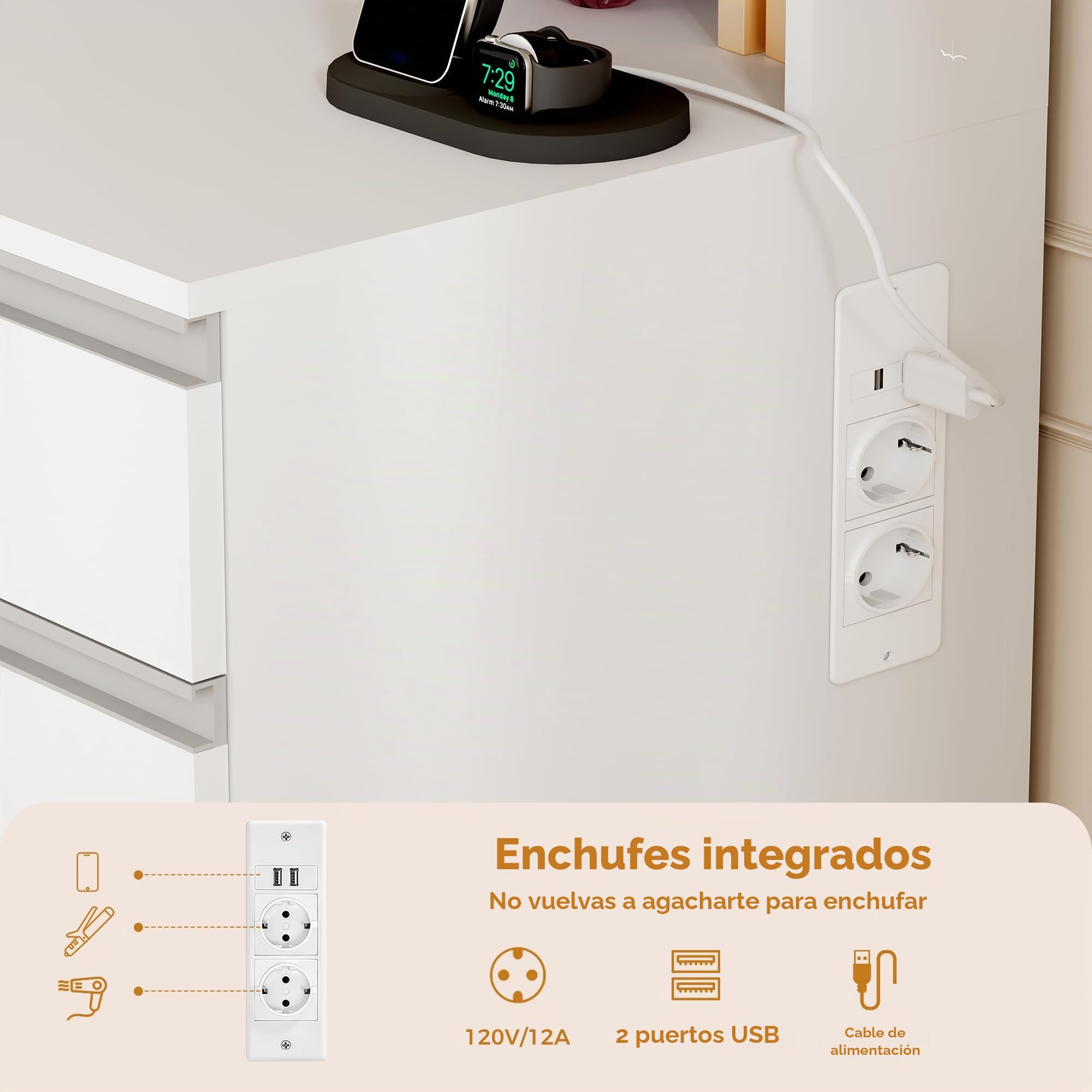 ANWBROAD Grande Tocador con Iluminación LED y Espejo, 3 Colores