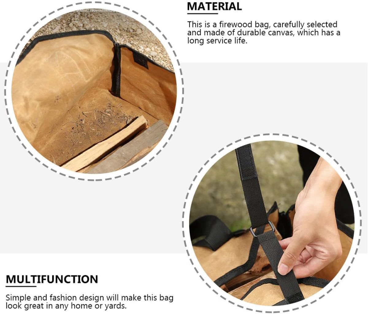 HANABASS Large-Capacity Firewood Tote Bag Canvas Firewood Carrier with Handles Portable Log Holder for Outdoor Camping and Indoor Fireplace Storage