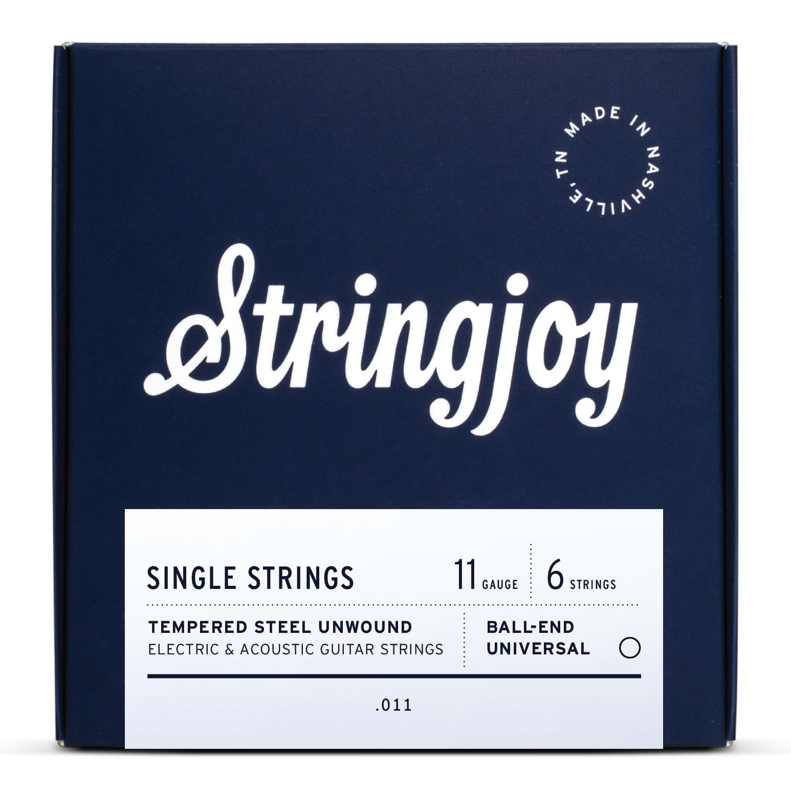 StringjoySST11 Single Electric Guitar Strings, .011 Gauge for Acoustic & Electric Guitar - High-Carbon Steel E Strings, Individually Sealed single guitar strings Guitar E String - 6 Pack
