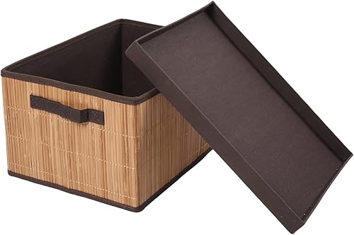 Miniatura 1 de JiaLan Caja de organización plegable de bambú con tapa cesta natural para sala de estar dormitorio oficina cubo grande