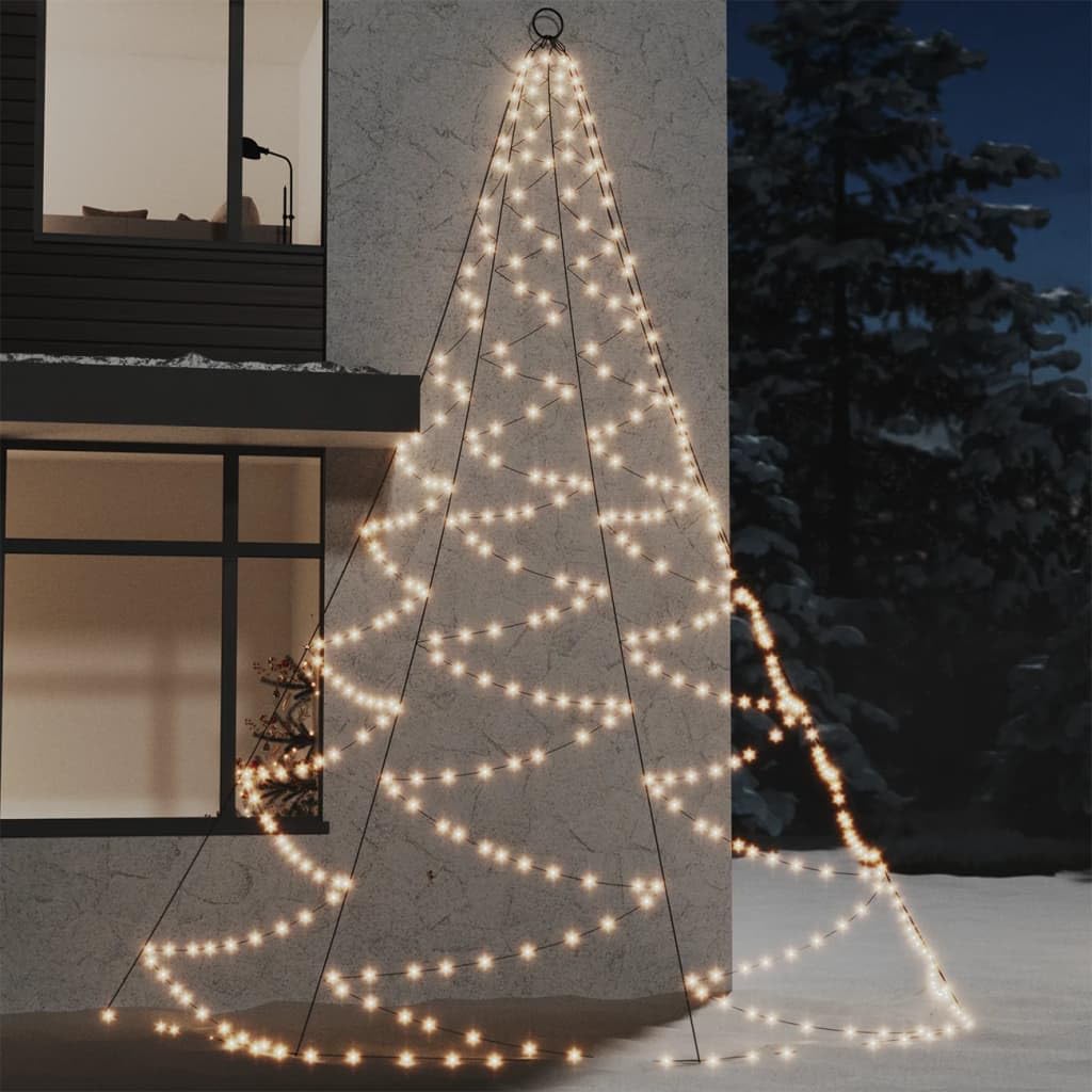 vidaXL Árbol de Pared, Árbol con Gancho Metálico 260 LED, Luces de Decoración de Navidad, Cadena LED de Pared para Fiestas, Blanco Cálido 5 m