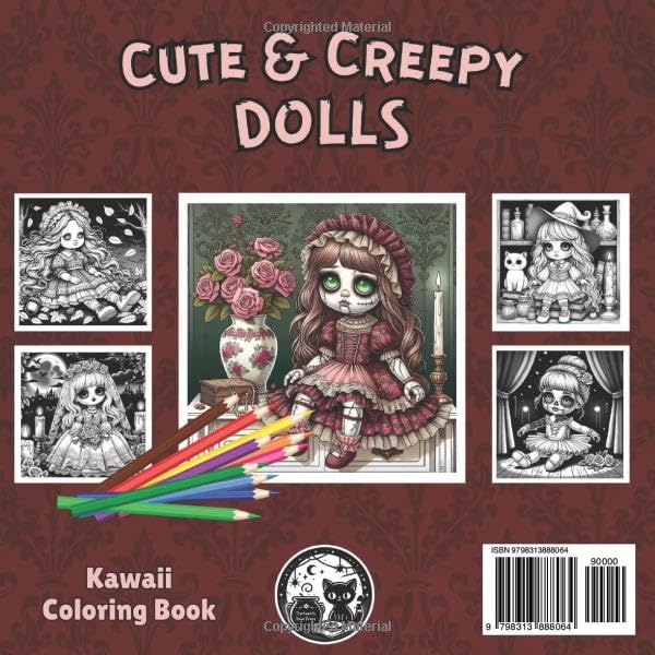 Cute & Creepy Dolls Gothic Kawaii Coloring Book for Kids, Teens, and Adults: Spooky Cutie Goth Coloring Pages with Black Background for Relaxation (Cute and Creepy) image 3
