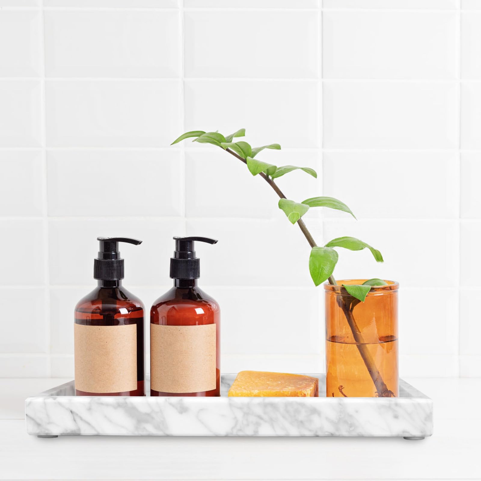 Taca do przechowywania łazienki naturalny marmur kieszenie uniwersalne wejście taca do łóżka dekoracja taca salon kuchnia perfumy ręcznik roślinny świece (Carrara biały, 30 x 20 x 3 cm)