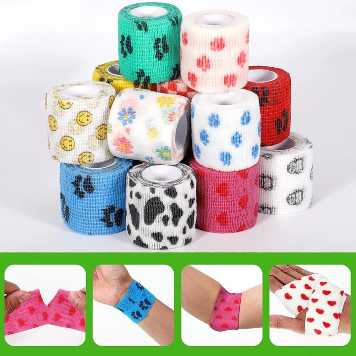 GMUFTIR Selbstklebende Bandage für Haustiere, 16 Rollen Selbstklebender Verband 5cm*4,5m, Elastische Kohäsive Haftbandage für Hund Pferd Haustier Sport Hand Arm Fuß Gelenk Finge