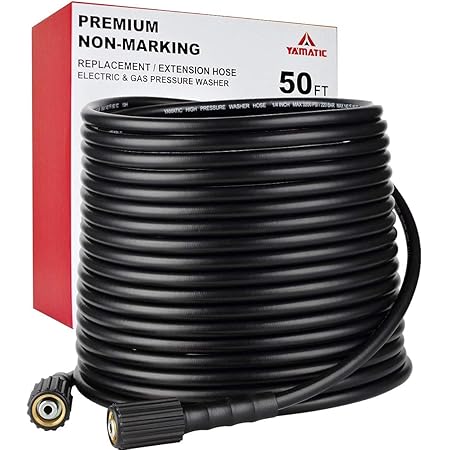 YAMATIC Pressure Washer Hose 50 FT 1/4" Kink Free M22-14mm Brass Thread Replacement For Most Brand Pressure Washers, 3200 PSI