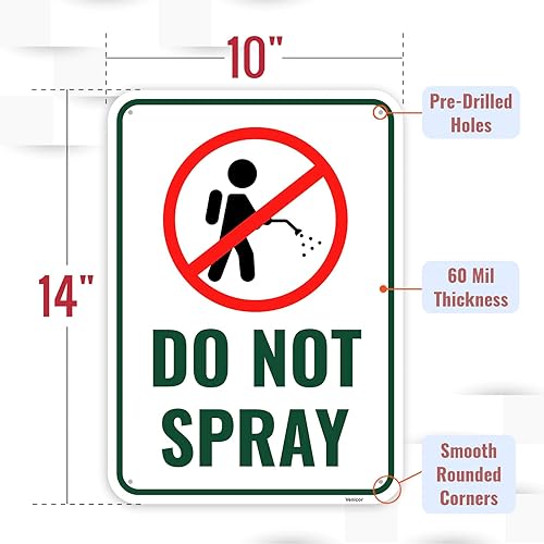 Miniatura 2 de Señal de no rociar, 2 unidades, 14 x 10 pulgadas, aluminio, sin pulverización, para pesticidas