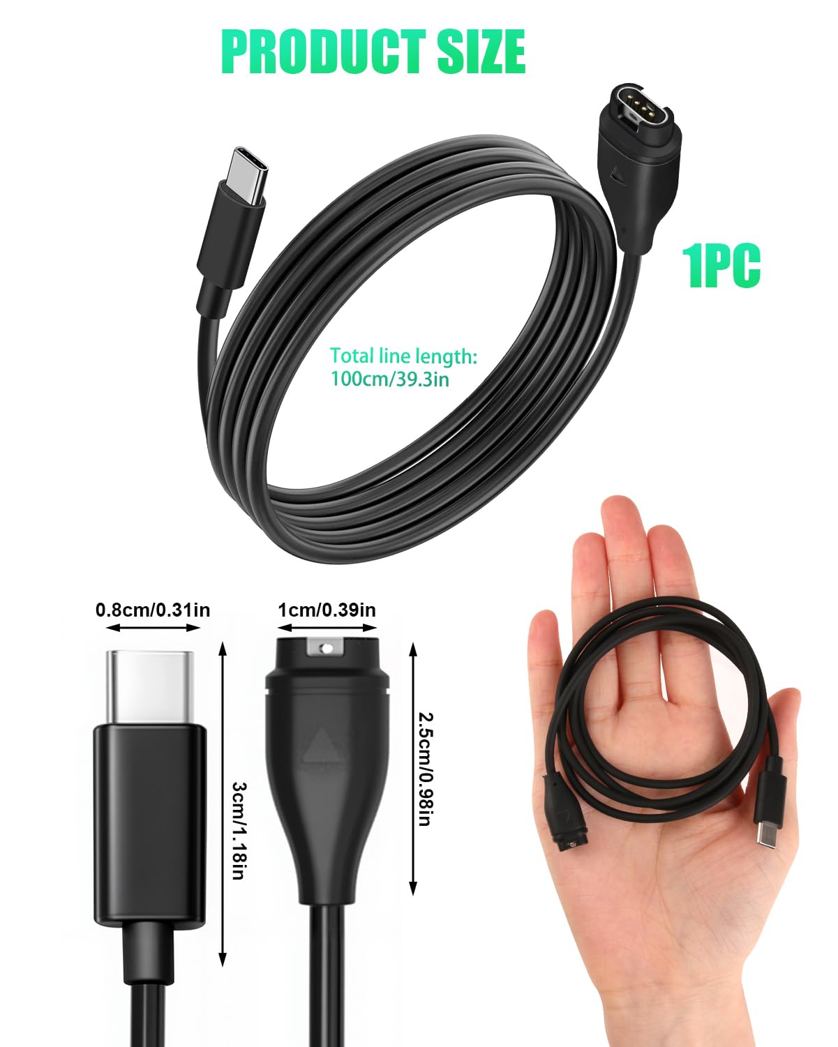 2 Pièce Chargeur Cable Compatible pour Garmin Fenix 7 7S 7X 6-6X 6S