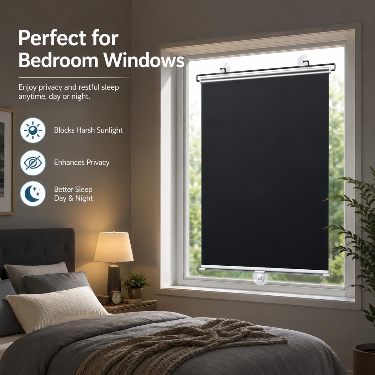 Estor Enrollable Opaco Sin Taladrar con Ventosas Cortina Blackout Térmica